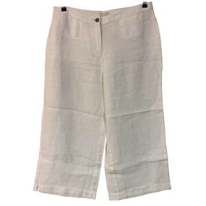 Eileen Fisher White Organic Linen Wide Leg‎ Crop Pant Sustainable Coastal 12P